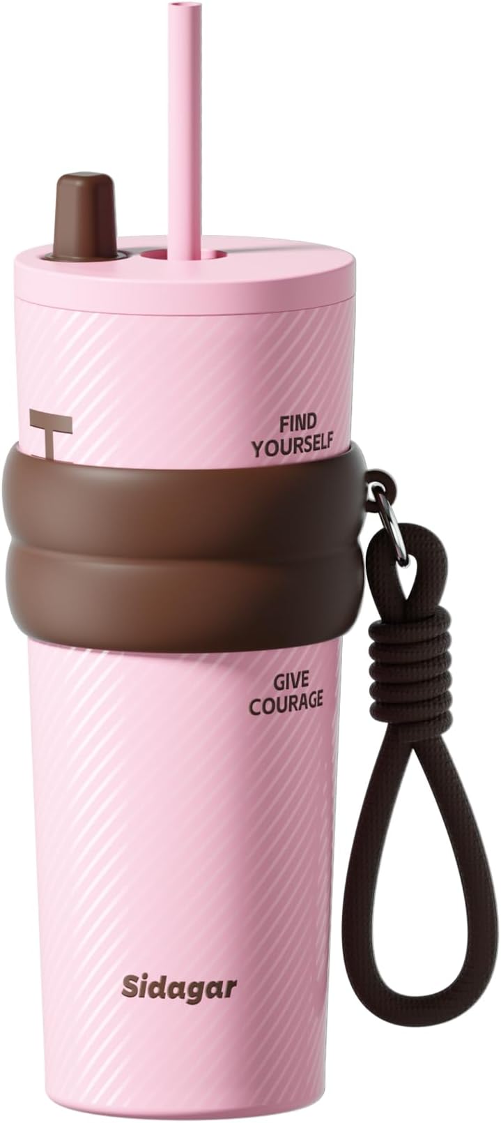 Sidagar 24 oz Tumbler with Straw, Insulated Stainless Steel Water Bottle, Travel Mug, Cute Patterned Drinkware, Aesthetic Reusable Cup for Her, Pink Candy Stripe