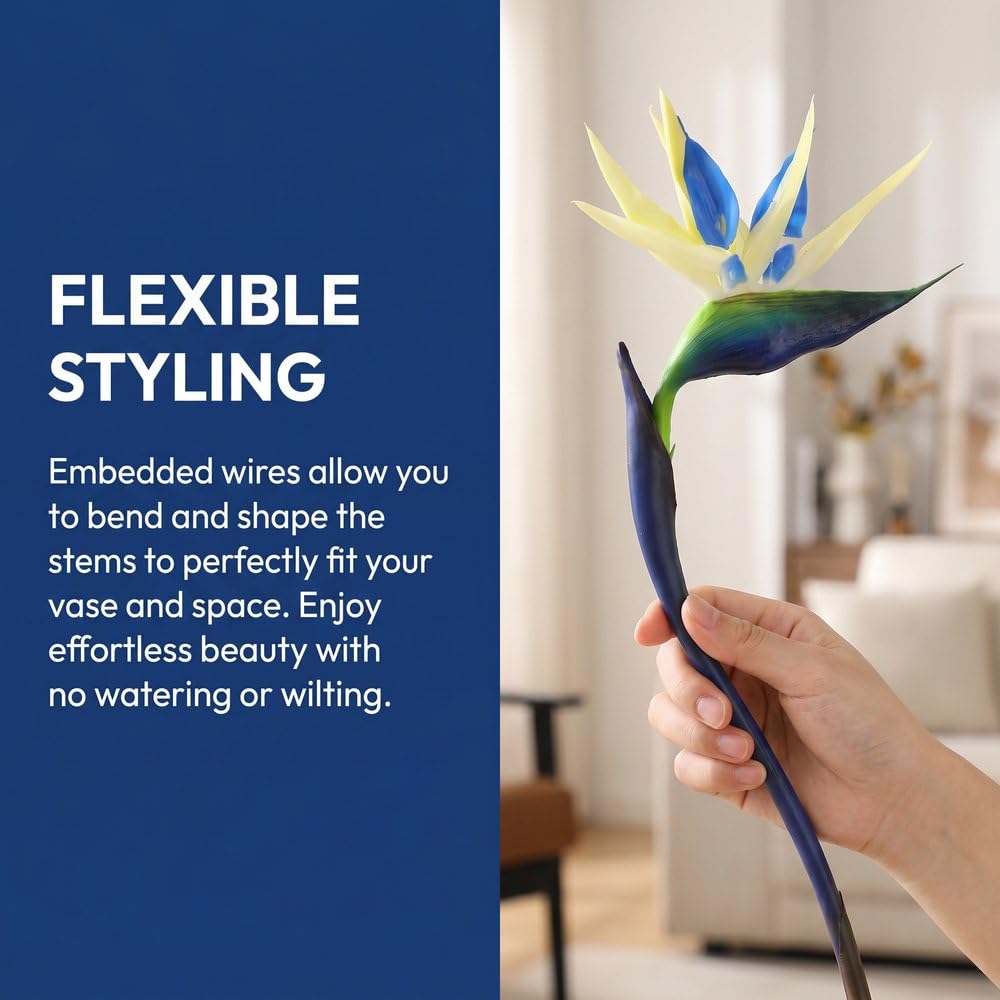 5 fiori artificiali di Strelitzia (Uccello del Paradiso) alti 79 cm, steli floreali tropicali artificiali realistici, per decorazioni domestiche, centrotavola per matrimoni, composizioni per vasi
