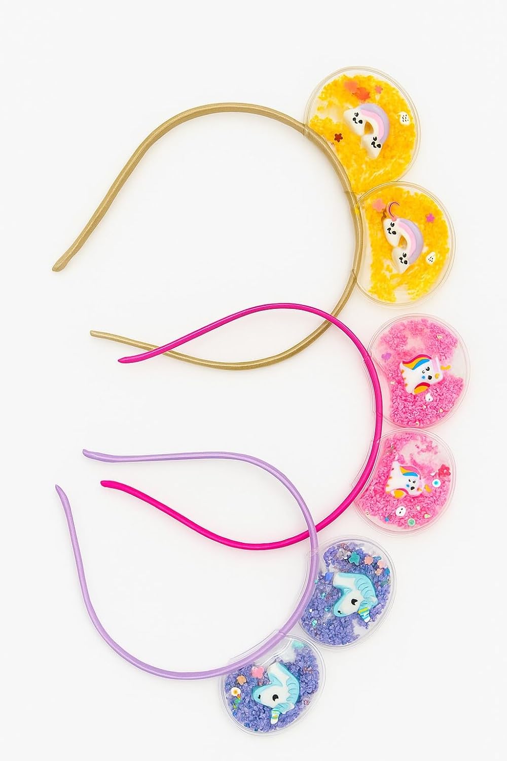 Conjunto com 3 Tiaras, Arco de Cabelo Infantil com Unicórnios e Arco-Íris, em Cores Sortidas, Acessório para Meninas