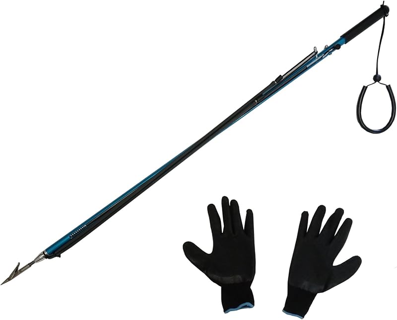 Scuba Choice Aluminum Speargun with Gloves - Lightweight Anti-Corrosion Spearfishing Harpoon, Ambidextrous Design, 6mm Thread, Triple Safety, Easy to Carry, Versatile Performance (104cm Long, Blue)