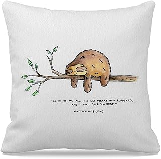 Nogrit Sloth Decor Pillow Covers, Christian Bible Matthew 11:28 Sloth Throw Pillow Cover 18x18, Funny Sloth Decor Bible Pillow Covers Gifts for Sloth Lovers Christian Sloth Gifts for Girls
