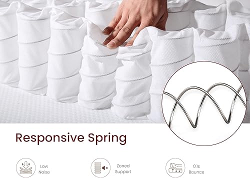 Vista 6 de Colchón híbrido de tamaño matrimonial de 12 pulgadas, espuma viscoelástica de sensación media y colchón de resortes en una caja, espuma de apoyo