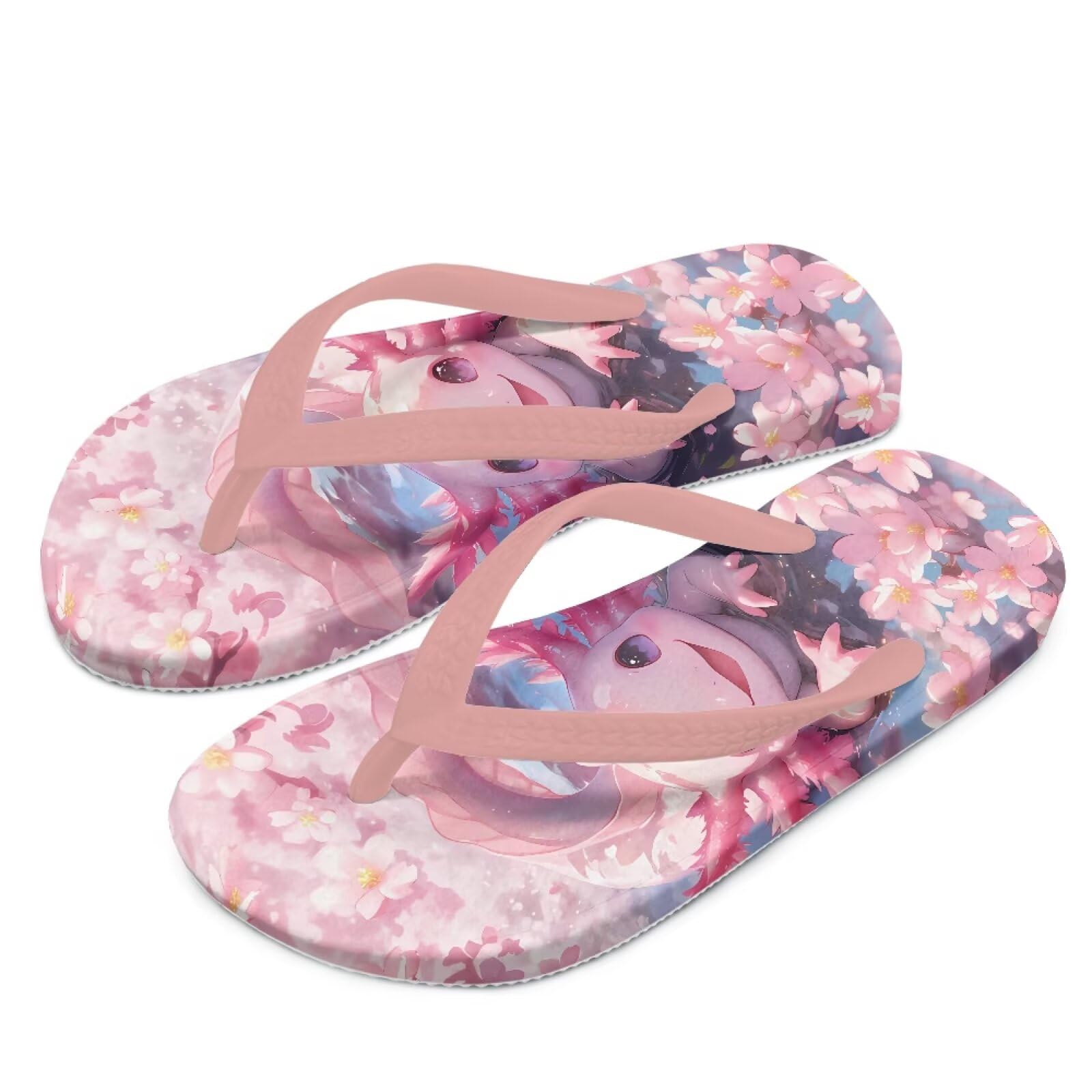Watdotory Boys' Beach Sandal Kawaii Axolotl Flower Pink Print Trendy Slip-on Flip-Flop Sandals for Swim Pool Size 1