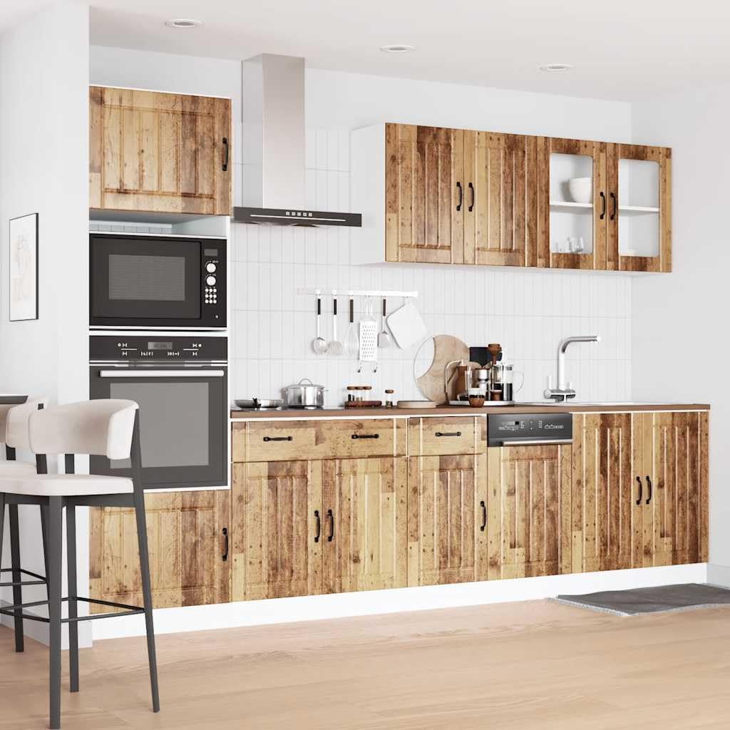7-TLG. Küchenschrank-Set Kalmar Altholz-Optik Holzwerkstoff Küchenschrank-Set, Küchenblock variabel stellbar Küche Komplett, ohne Arbeitsplatte für Restaurant, Hotel, Küche
