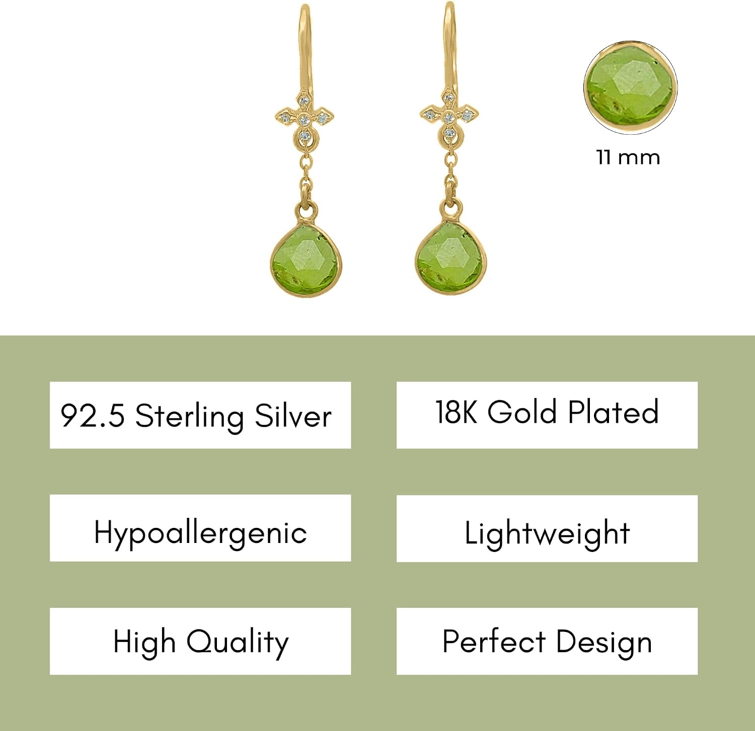 Earrings for Women in Heart Dangle Drop Shape - 18K Gold Vermeil, Certified 925 Sterling Silver Healing Crystal Earring - Hypoallergenic Gold Jewelry for Women, Mothers Day Gifts, Birthday Gifts for Women