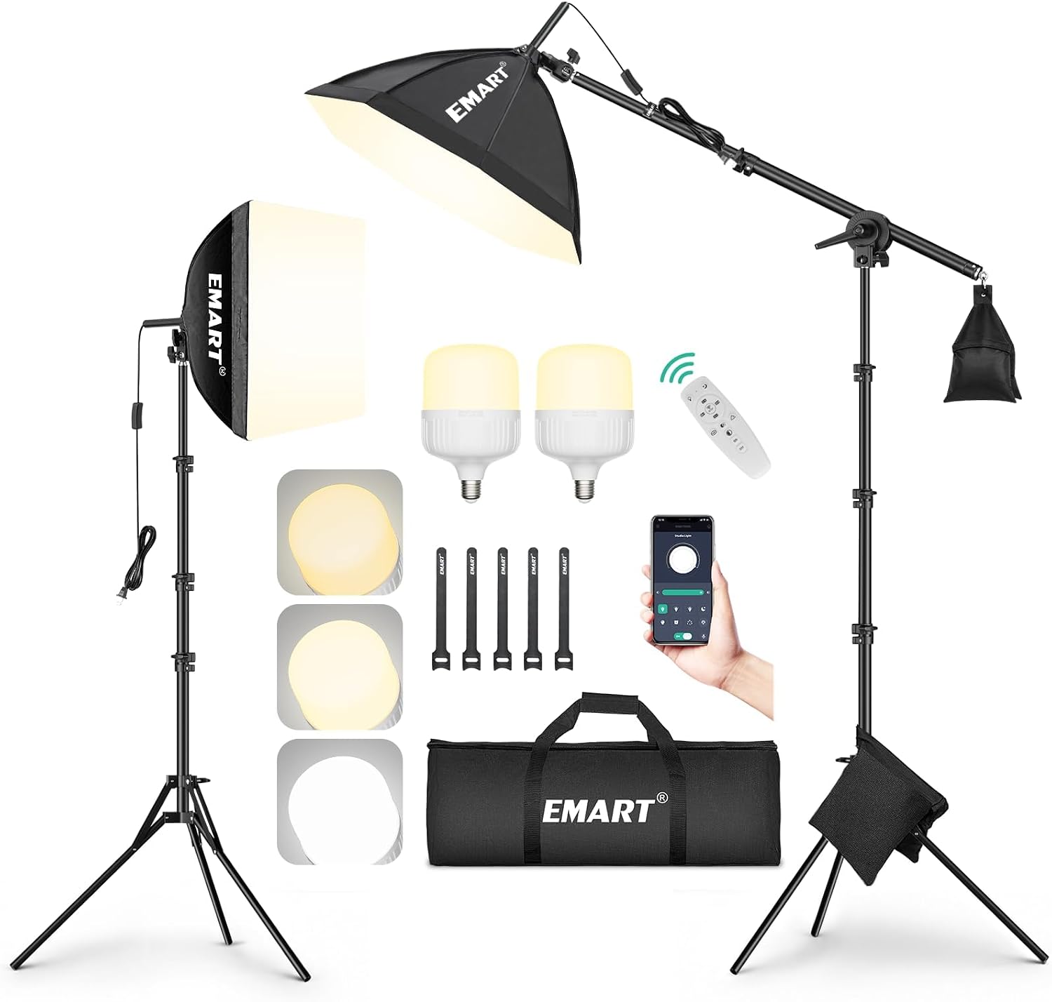 EMART Softbox Photography Lighting Kit, 50W LED 2PCS Soft Box with Boom Arm