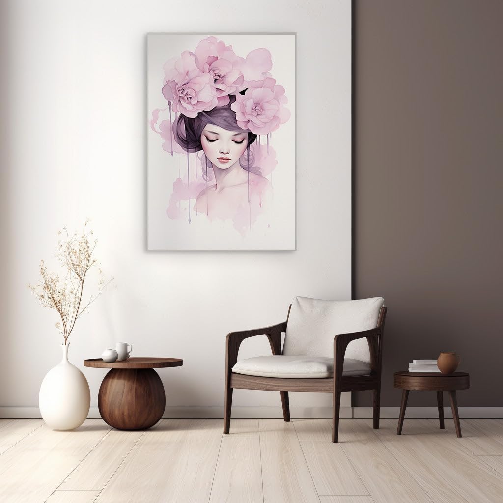 Canvas for Living room. Serenity in Bloom: A Poetic Fusion of Florals and Femininity, 27 x 18 inch Canvas Wall Art - Contemporary Masterpieces - Botanical Home Decor - 69x46 cm (27x18 inch)