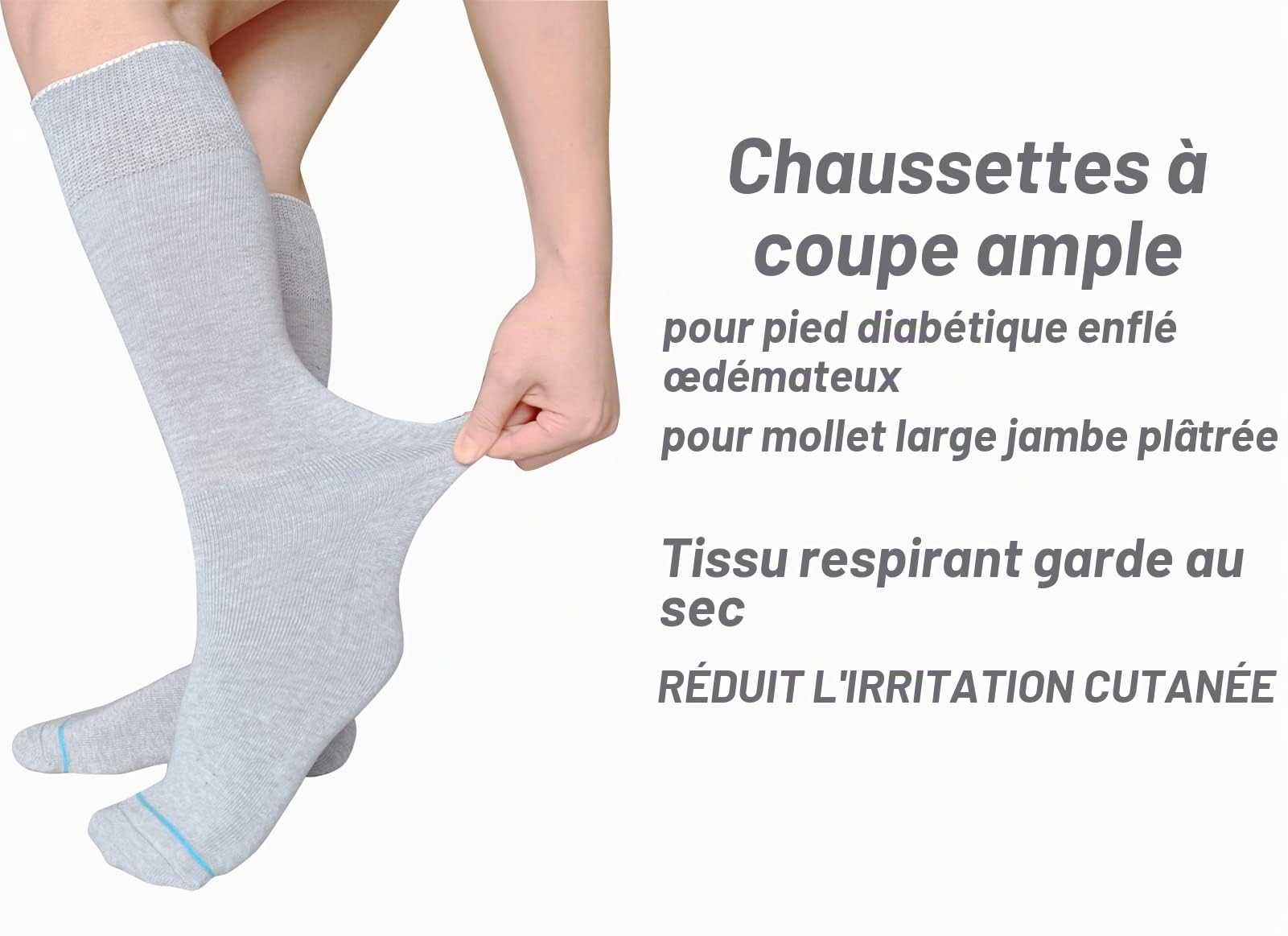 Lot de 2 paires de chaussettes de rechange pour bottes orthopédiques, chaussettes tubulaires pour chaussures de marche Air Cam et fracture - Gris