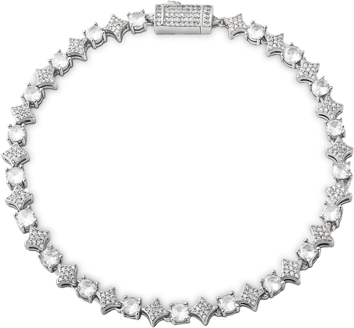Star Tennis Bracelet for Men Women - 6mm Sparkling Iced Out 18K Gold Plated 5A+ Black/Cubic Zirconia Jewelry - Created Diamond Party Gifts 7.1"-9.1"