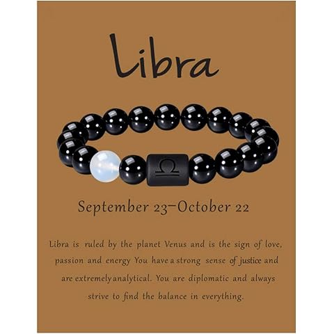 VLINRAS Zodiac Bracelet for Men Women, 8mm 10mm Natural Black Onyx Stone Star Sign Constellation Horoscope Bracelet Gifts
