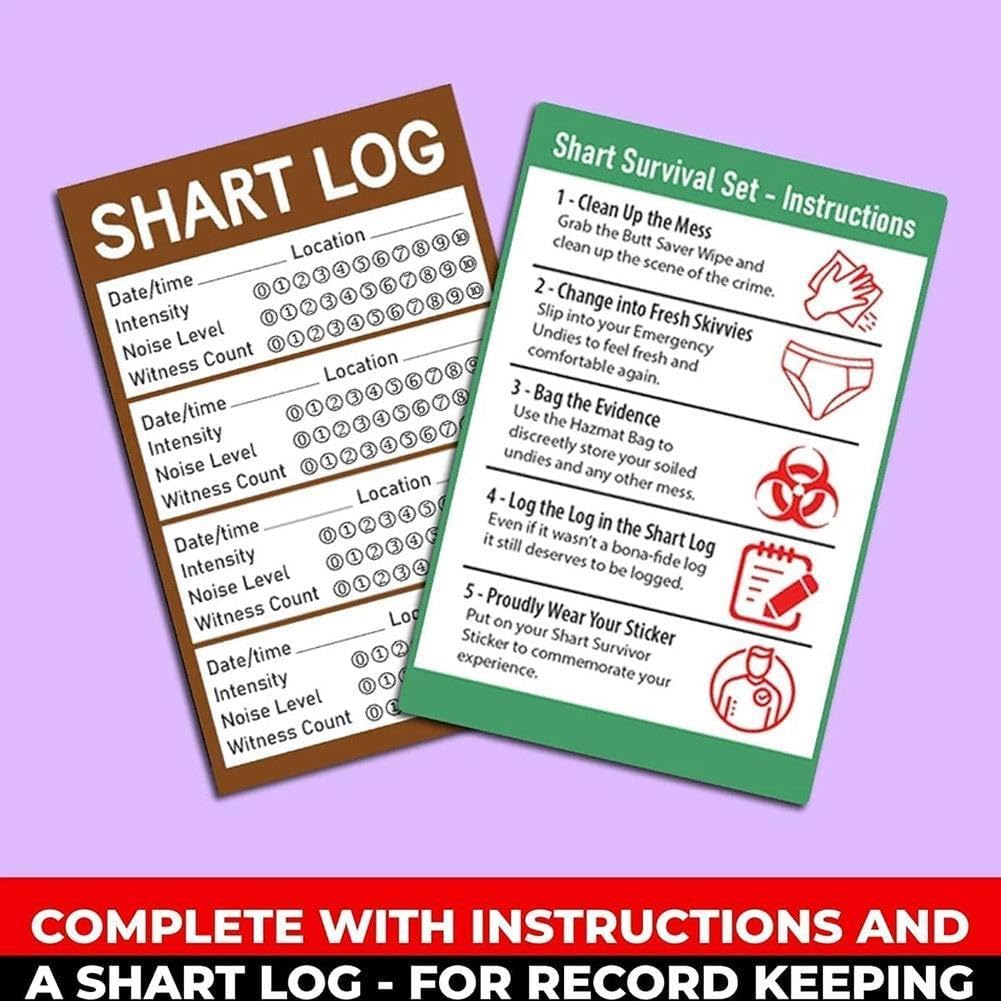 Shart Survival Set,Funny Gag Gift Boyfriend& Girlfriend Gifts Includes Disposable Underwear, Hazmat Bag, Wet Wipe and More,Unique Humor Joke Gift Set for Men Humor Prank Him Fart