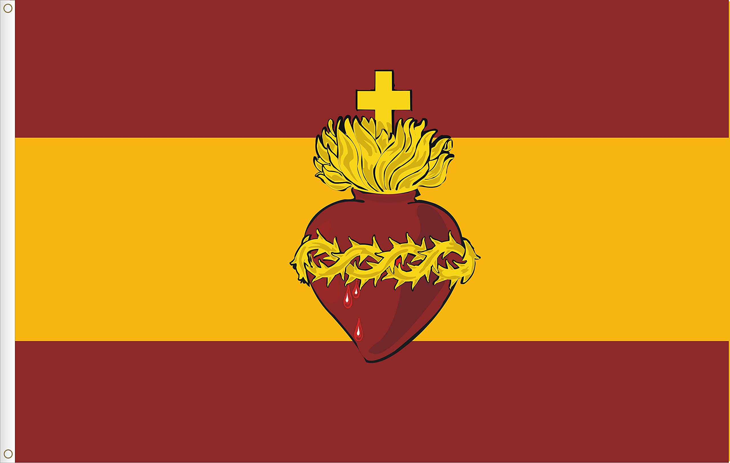 BANDERA DE ESPAÑA SAGRADO CORAZON DE JESUS. RASO PREMIUM 120D. TAMAÑO GRANDE 150X90 CM