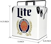 Vista 5 de Miller Light - Hielera retro - Cubo de hielo portátil con abridor de botellas, estilo vintage, aislado para acampar, playa, pícnic, RV, parrilladas