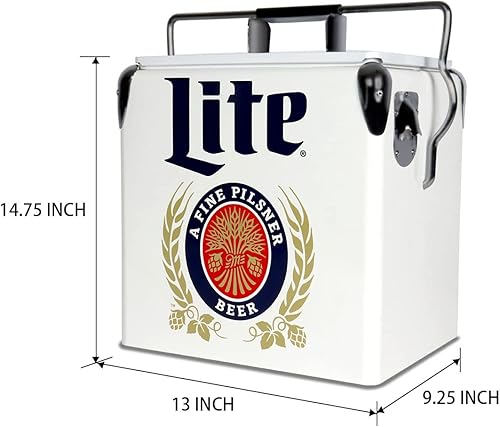 Miniatura 5 de Miller Light - Hielera retro - Cubo de hielo portátil con abridor de botellas, estilo vintage, aislado para acampar, playa, pícnic, RV, parrilladas,