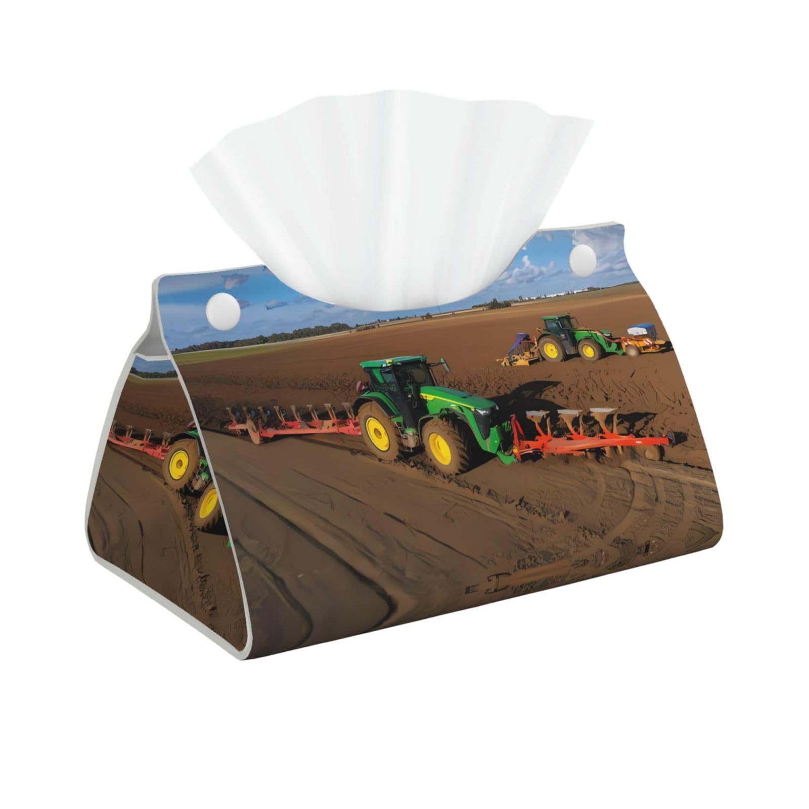 Tractor Farm Print Long Tissue Box Cover Holder Foldable Leather Organizer for Vanity, Nightstand, Desk & Bathroom