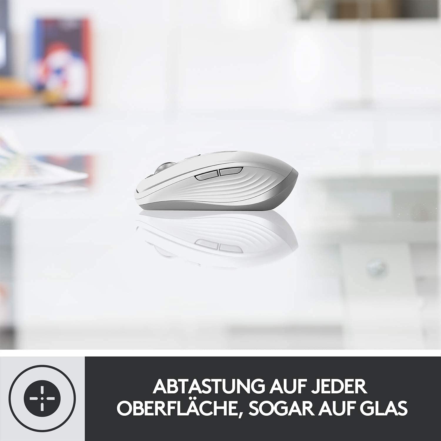 Logitech MX Anywhere 3 for Mac | Kabellos, 4K DPI, jede Oberfläche, USB-C, Bluetooth, Mac/iPad-kompatibel - Hellgrau