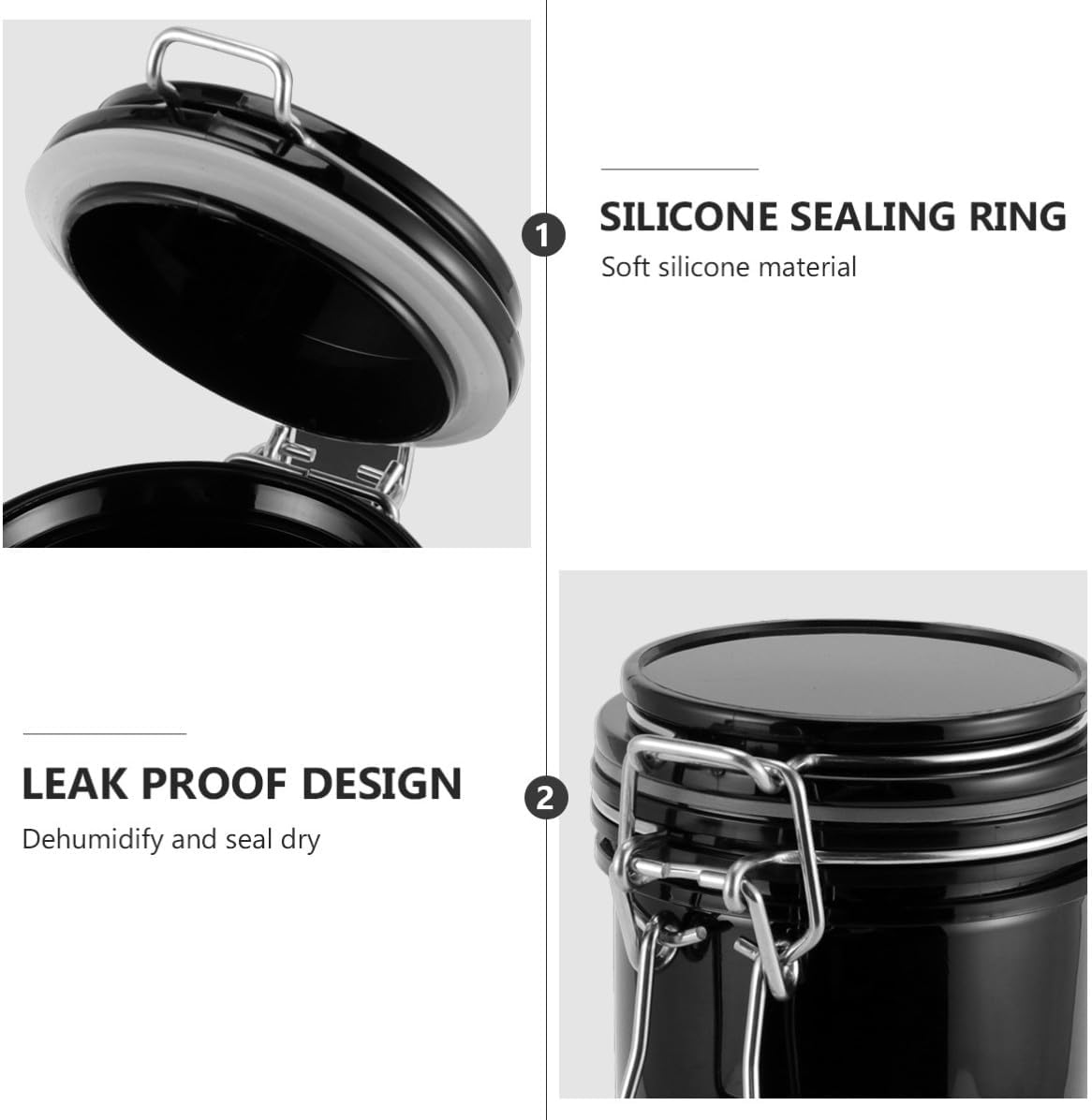 2pcs Activated Carbon Eyelash Glue Storage Containers with Sealing Buckles and Dehumidify Function, Black Plastic Lash Adhesive Storage Tanks for Home Use and Beauty Salon