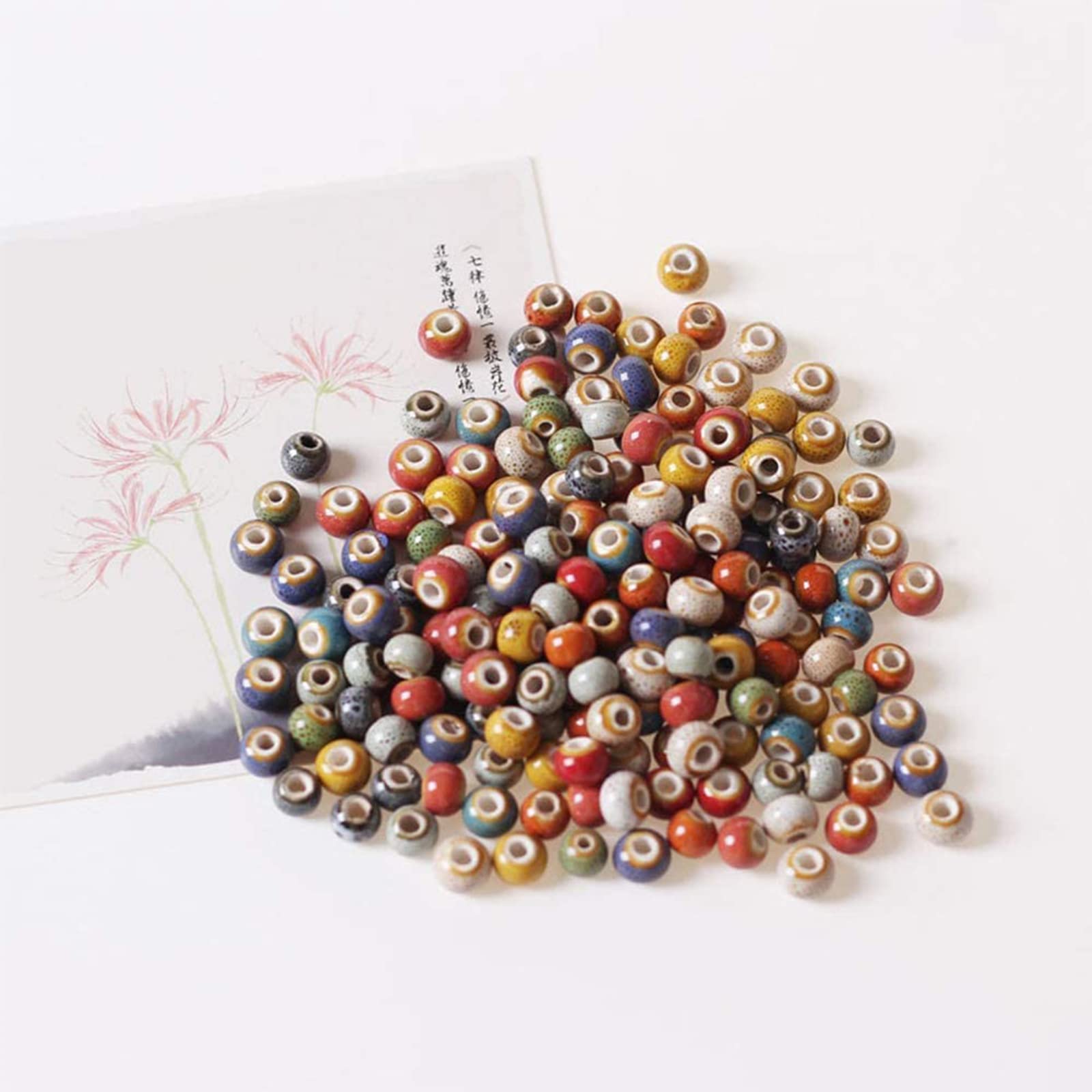 Beadthoven Lot De 180 Perles Rondes En Céramique Faites à La Main Avec Fil En Nylon Pour La Fabrication De Bijoux, Trou : 2 à 2,5 Mm