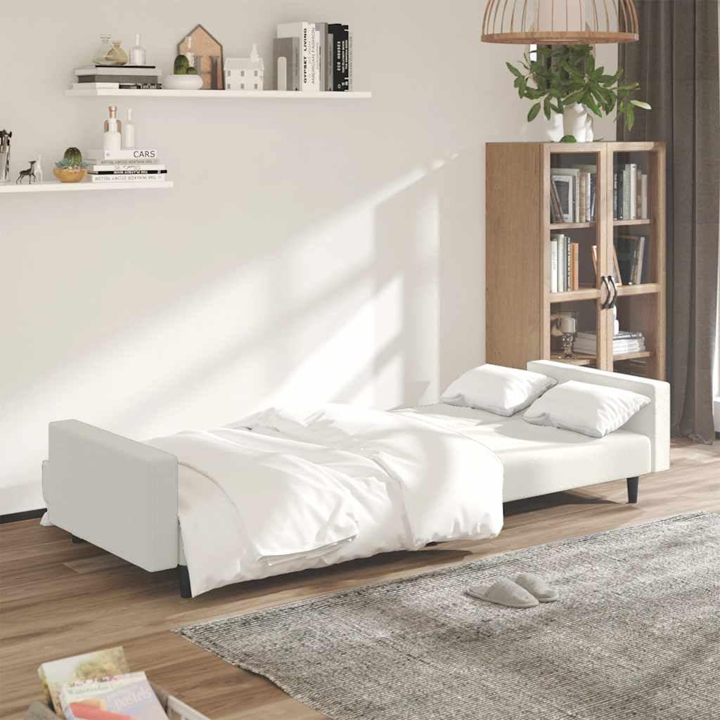 Sofa z funkcją spania 2-osobowa, kremowa, aksamitna, sofa przekształcająca z drewnianą ramą, sofa do spania do salonu, pokoju gościnnego, biura, wygodna sofa tapicerowana do małych