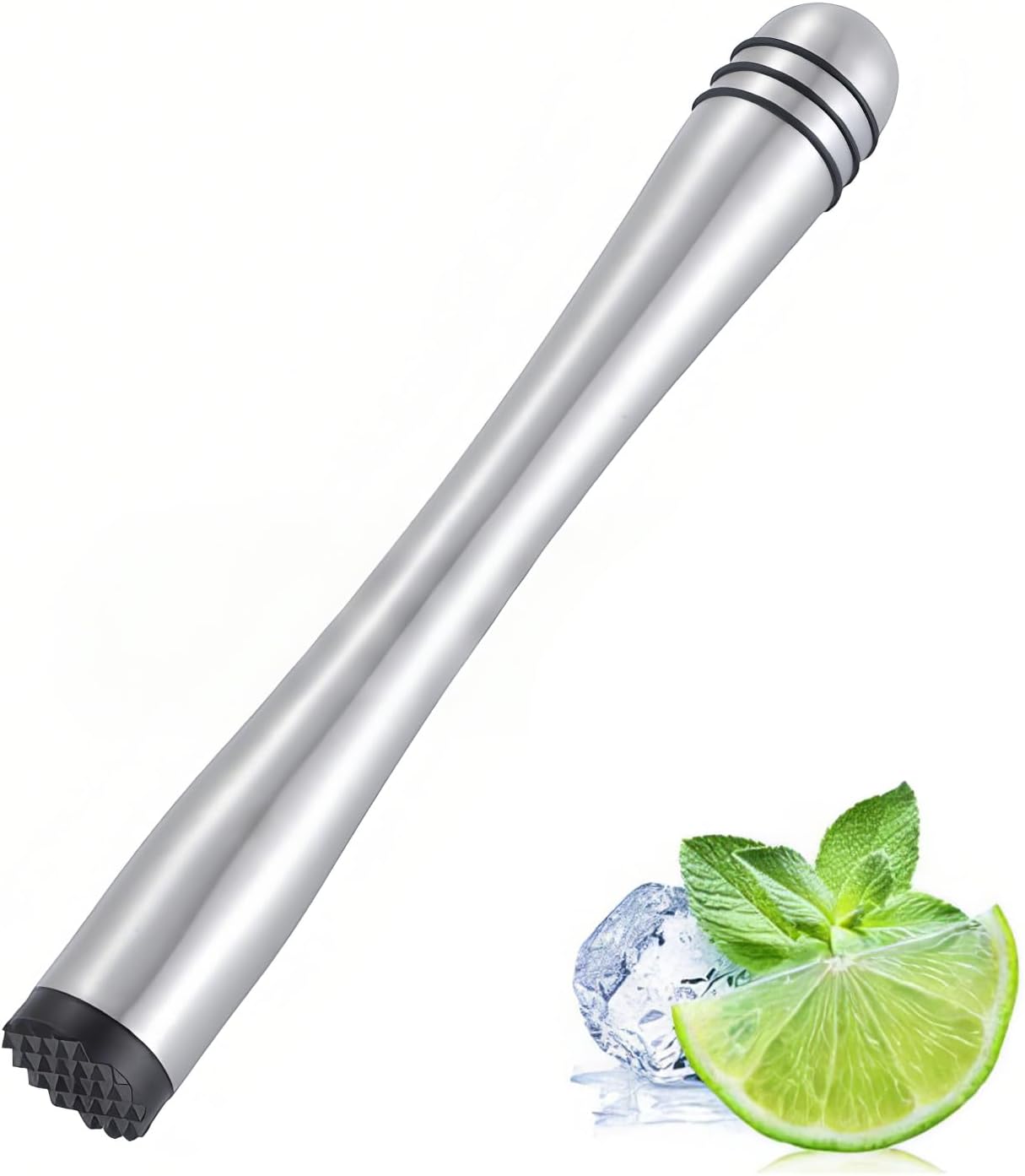 1pc Stainless Steel Cocktail Muddlers with Anti-Slip Silicone Ring Mojito Muddler Steel Cocktail Crusher Coffee Muddler Stainless Steel Fruit Muddlers Peppermint stirrers Whiskey Crushed