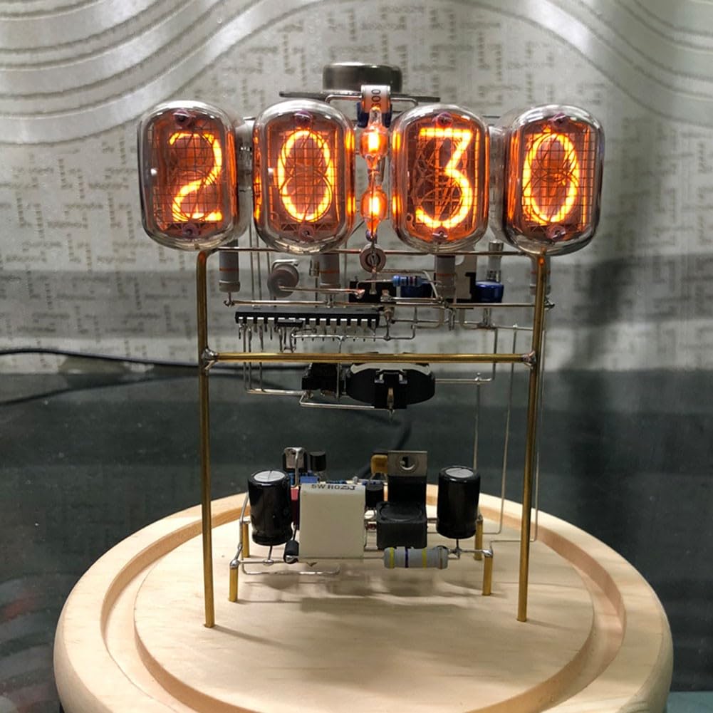 IN-12 - Orologio digitale a LED Nixie, kit fai da te con retroilluminazione RGB, base in legno di vetro, display IPS per decorazione da scrivania retrò