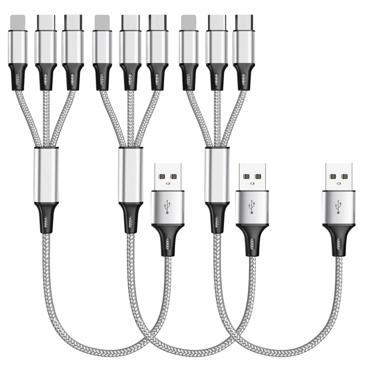 Multi Charging Cable, (3Pack 1FT) Short Multi USB Charger Cable ...