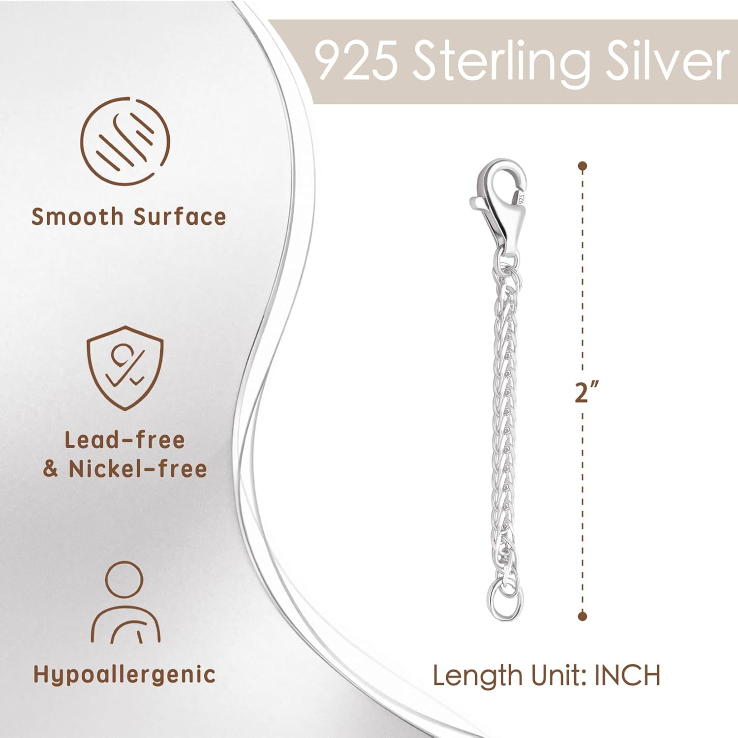 Necklace Extenders for Women Silver Durable Necklace Extenders, Sturdy 925 Sterling Silver Chain for Bracelet Anklet, 1 PCS 2 Inch - Image 3