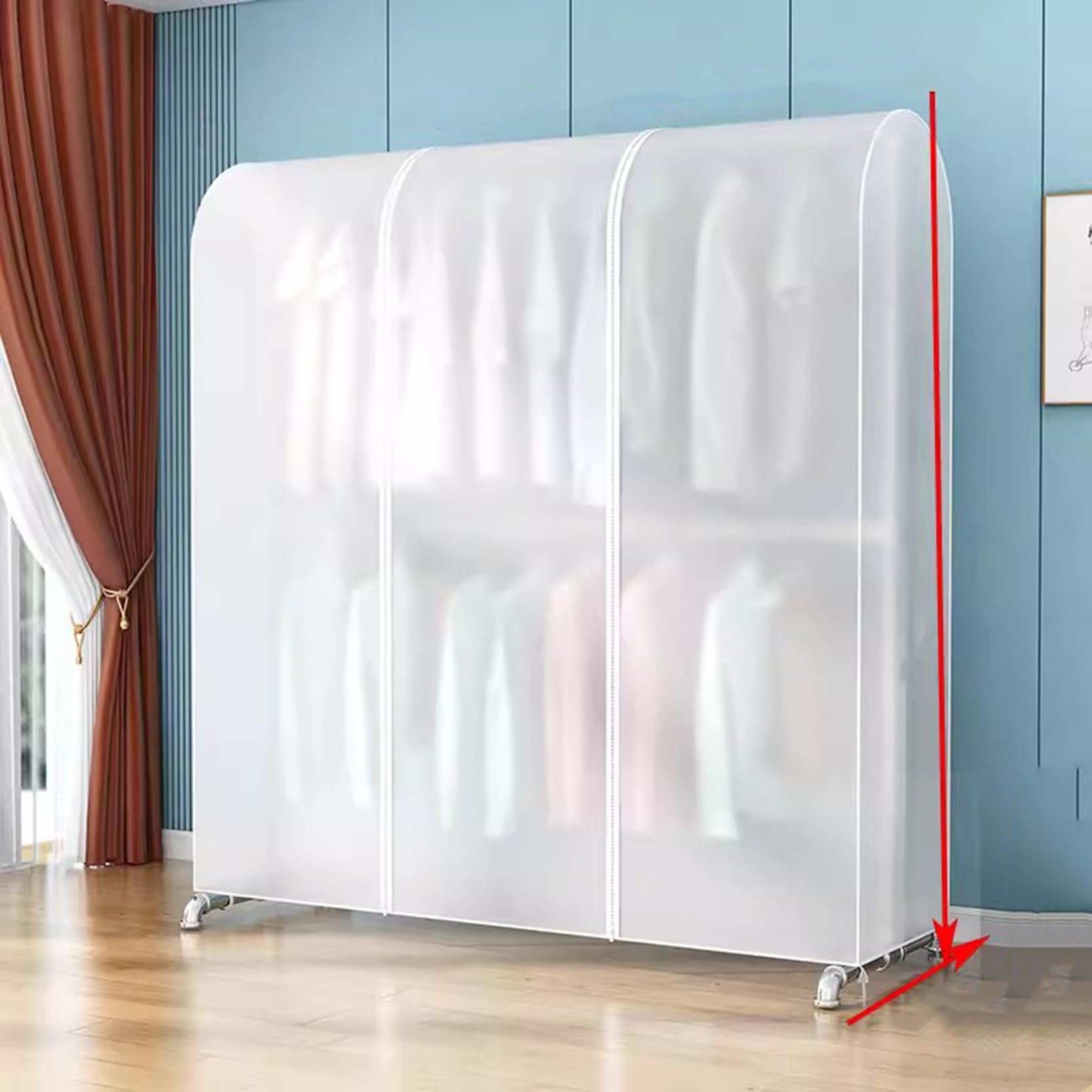 Kleiderstangenabdeckung mit 2 Reißverschlüssen, transparente/klare Kleiderständerabdeckung, groß, staubdicht und wasserdicht aus PEVA, Schutzhülle für Kleiderbügel zur Aufbewahrung von Kleid