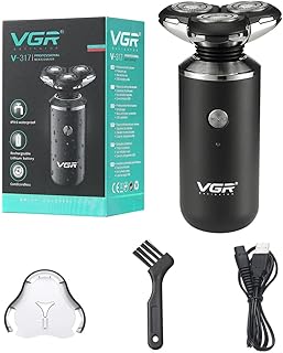 ماكينة حلاقة كهربائية احترافية V-317 للرجال، قابلة لاعادة الشحن ومقاومة للماء وبـ3 شفرات حلاقة دوارة ومؤشر LED يشير الى انخفاض سعة الشحن من في جي ار