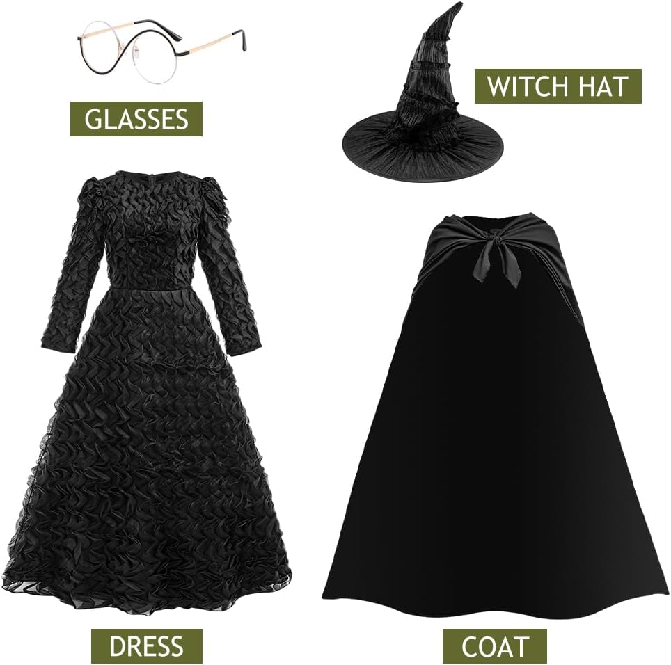 Women's Witch Costume Dress with Cape Hat glasses for Halloween Party Cosplay - Image 5
