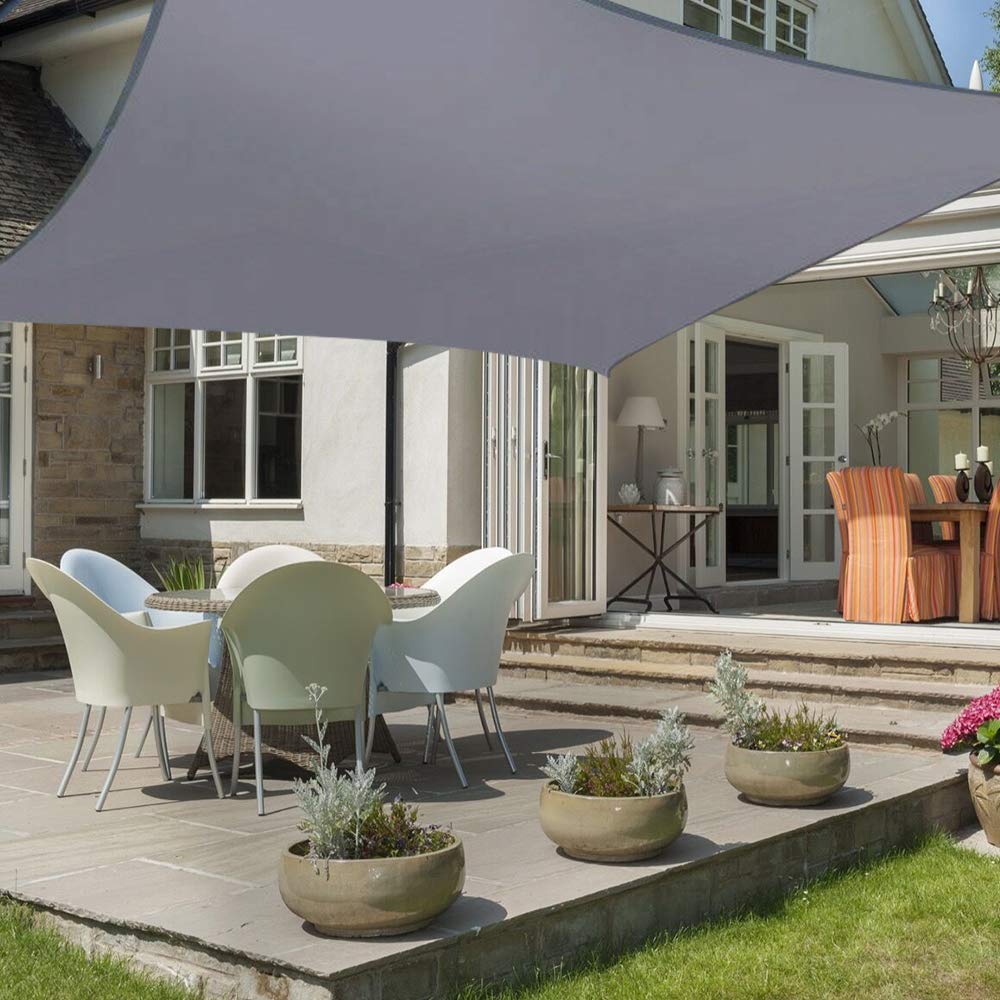 Tenda Parasole Vela Ombreggiante, Protettiva del Sole con Luci a LED, Poliestere Antistrappo, Impermeabile Protezione Raggi UV per Esterni Giardino Verande Terrazza, Grigio,Grigio,2×3m