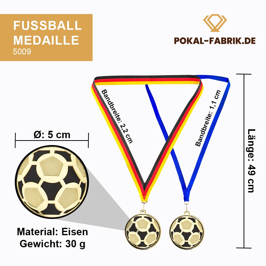 Fußball-Medaillen, Metall, Band nach Wahl | Personalisierter Orden mit optionaler Gravur/Wunschtext, für WM, Turniere, Vereine & Kindergeburtstag