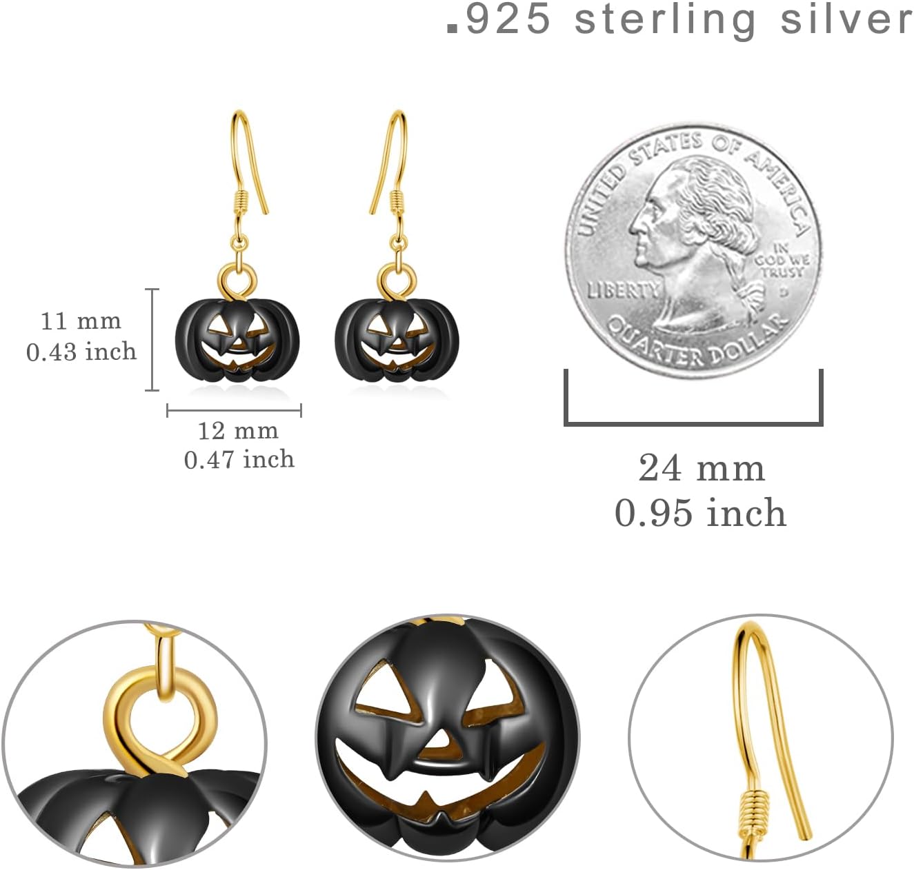 Halloween Pumpkin Earrings Sterling Silver Pumpkin Earrings Halloween Jewelry for Women Men - Image 4
