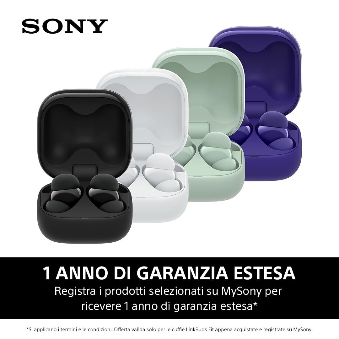Sony LinkBuds Fit - Cuffie True Wireless Bluetooth con Noise Cancelling - Comfort a lungo, IPX4, High-Res Audio, modalità Ambient Sound, batteria fino a 21 ore, Multipoint, iOS e Android - White