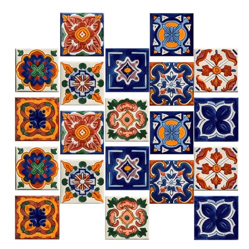 Lurrose 20 Pegatinas Autoadhesivas para Azulejos Estilo Marroquí, Pvc Resistente, 10x10 Cm, Pelables y Adhesivas, para Decoración Interior de Cocina, Baño, Balcón y Paredes Lisas