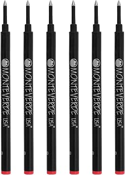 Monteverde Medium Rollerball Refill for Most Rollerball Pens, 6/Pack, Red G233RD