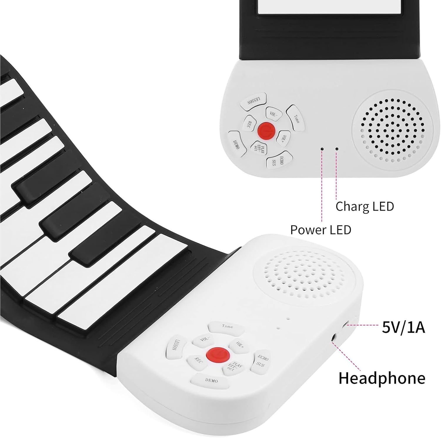 Eujgoov Roll Up Piano 49 Key Portable Electric Keyboard Foldable with Vibrant Tones and Demo Songs for Kids and Beginners