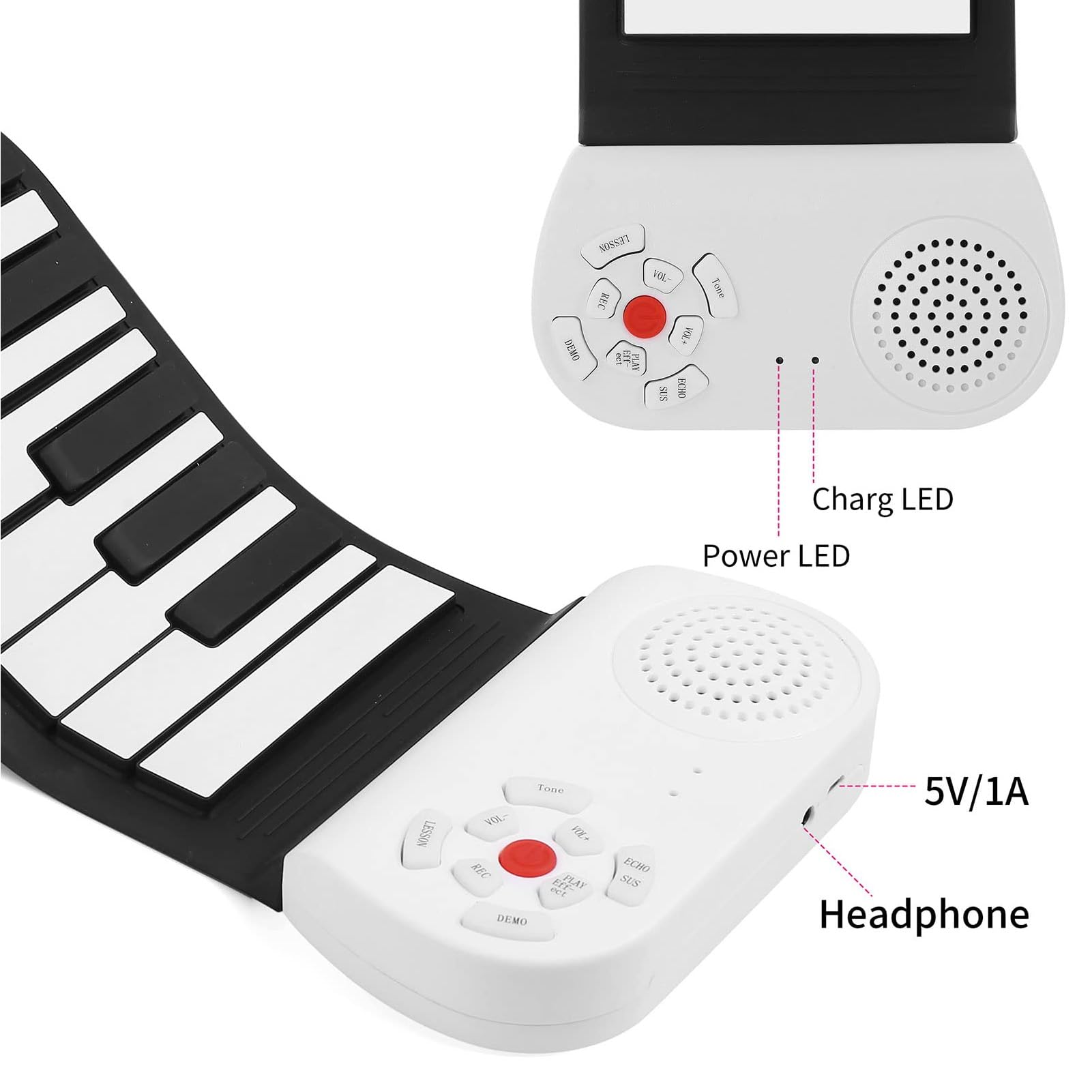 Aramox Roll-Up-Klavier, 49 Tasten, Tragbare Elektrische Tastatur, Faltbares Silikonmaterial, für Kinder, Anfänger, Lernen mit 8 Tönen, 6 Demo-Songs, USB-Aufladung, MIDI-Unterstützung