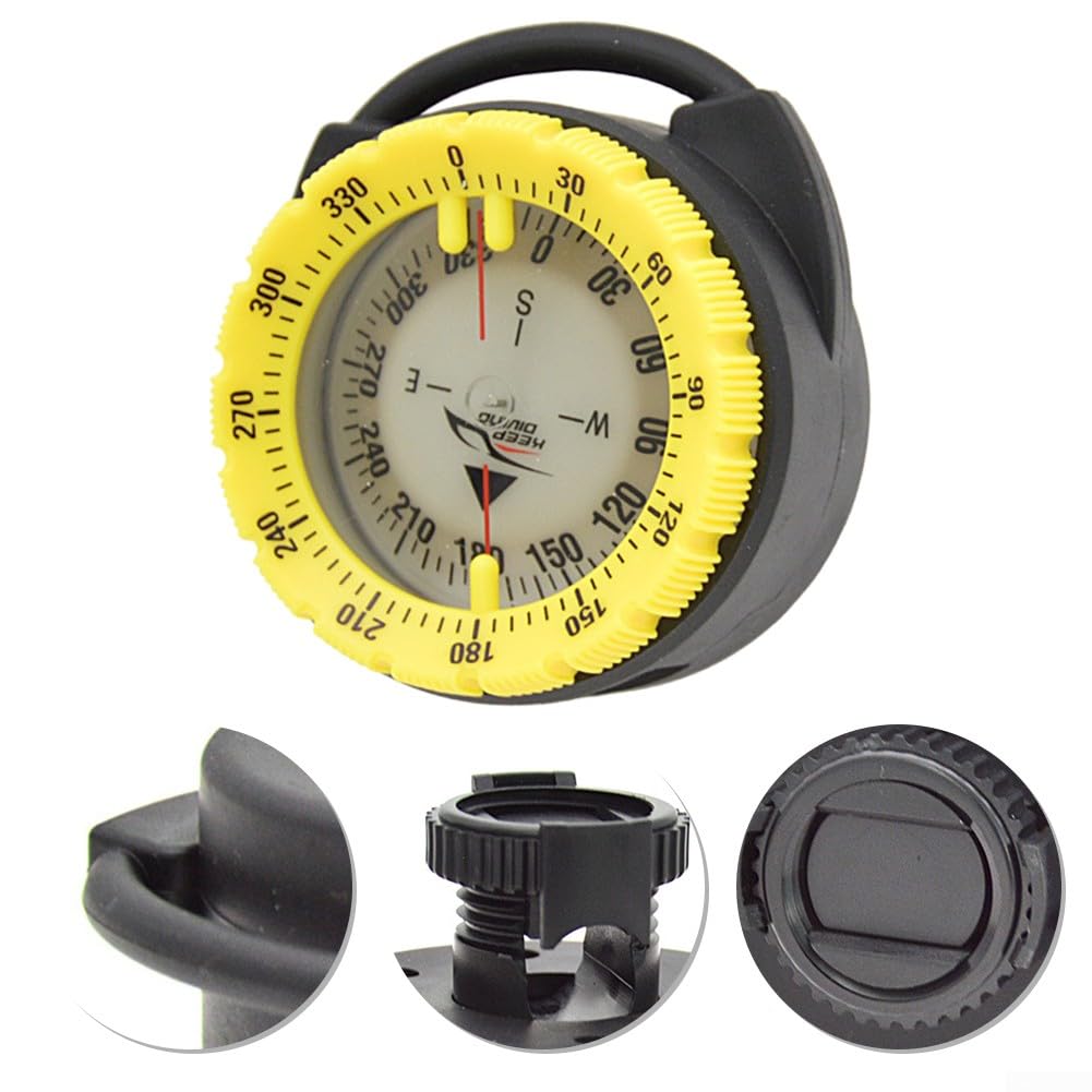 Brújula de buceo magnética fuerte de 50 m, brújula de buceo, abrazadera de tubo, brújula luminosa subacuática con soporte de clip de ventana lateral de aguja