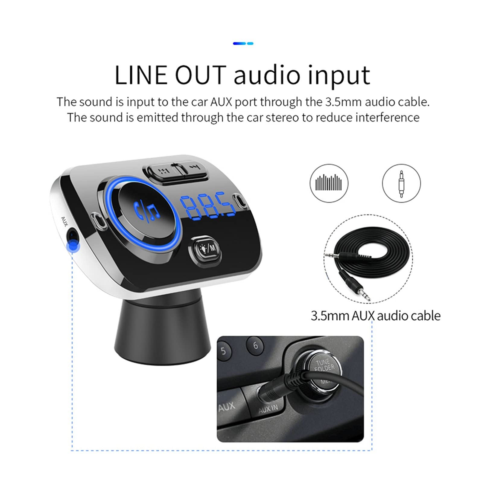 Adattatore Audio Bluetooth. Player multimediale USB Carica Veloce Bluetooth 5.0 Auto FM. Accessori per Auto trasmettitori LCD MP3. Giocatore QC 3.0 FM. Modulatore