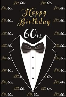 Yeele 6x8ft Vinyl Happy 60Th Birthday Party Backdrop for Photography Gentleman Tuxedo Clothes Necktie Suit Bow Tie Dress Background Party Banner Decoration Father Man Photo Booth Shoot Studio Props