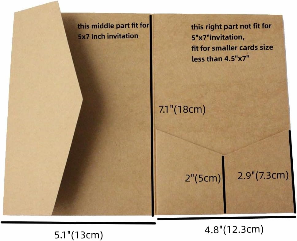 Craft Paper Wedding Invitation Card Pocket With Envelop For Marriage Bridal Shower Birthday 20 sets (kraft paper color)