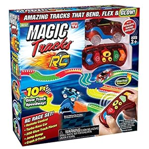 Ontel Magic Tracks RC – Remote Control Turbo Race Cars & 10 ft of Flexible, Bendable Glow in the Dark Racetrack – As Seen on TV, Color may Vary