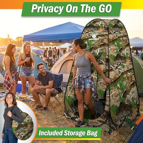 Image of Wakeman Pop Up Changing Tent, 3.3 x 3.3 x 6.2ft, Camping Shower Tent for Portable Toilet Stall or Dressing Room with Carry Bag for Camping, Beach, or Tailgate, Polyester