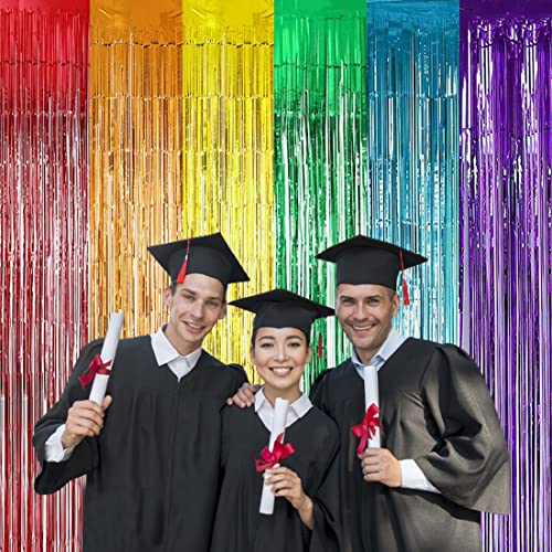 Muhome Colored Rainbow Foil Fringe Curtains, 2 Pcs Rainbow Tinsel Streamers Photobooth Backdrop For Birthday Wedding Graduation Pastel Unicorn Party Decorations #TOP5