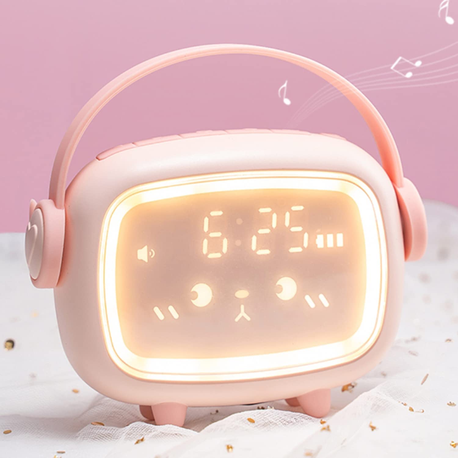 Kids Alarm Clock, LED Digital Alarm Clock, Wake Up Light & Night Light Children's Sleep Trainer Clock, 2 Alarms/Snooze/Voice Control Cute Bedside Lamp Alarm Clock for Girls Boys Bedroom