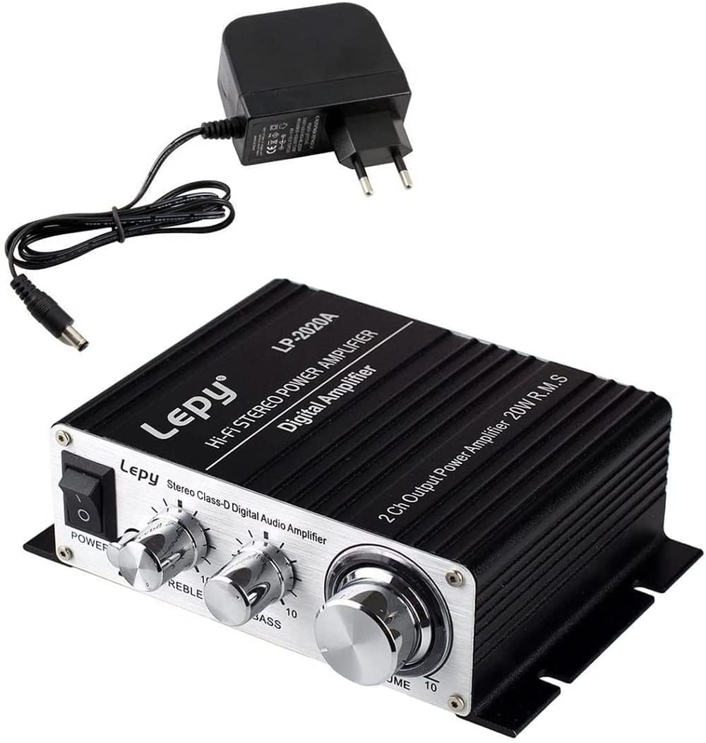 LP-2020A Amplificateur numérique Hi-Fi stéréo classe D avec alimentation 3 A pour amplificateur de moteur de voiture Noir