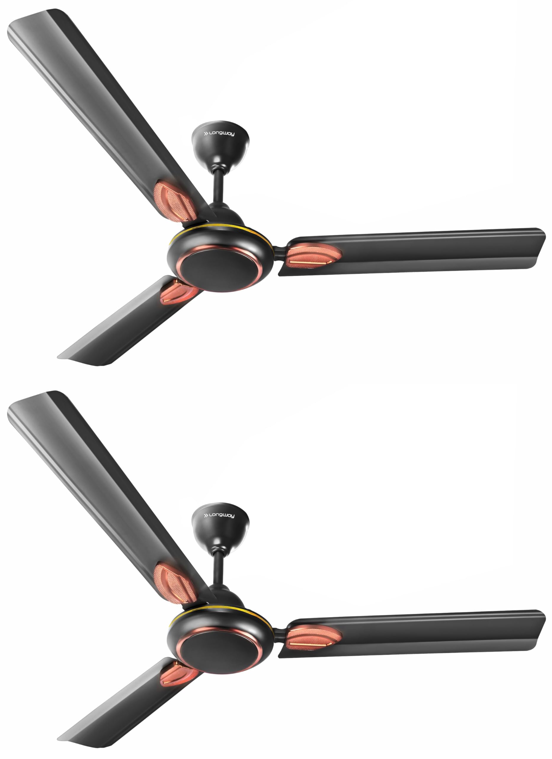 LONGWAY Kiger P2 1200 mm/48 inch Ultra High Speed 3 Blade Anti-Dust Decorative Star Rated Ceiling Fan (Smoked Brown, Pack of 2)