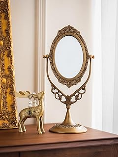 Espejo de tocador de latón antiguo, espejo de...