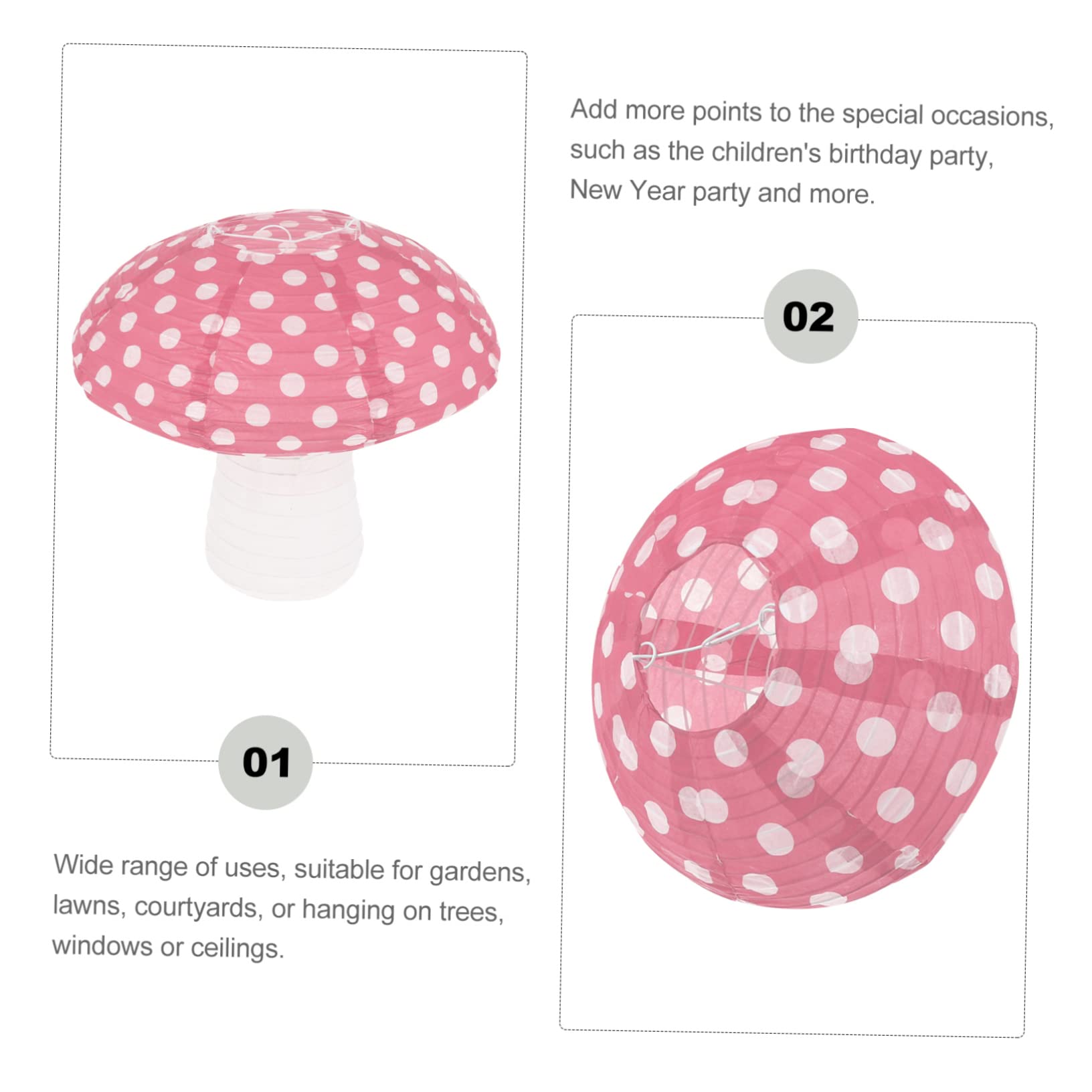 Lanternes Papier Champignon - Lot De 3, Déco Festive, Pour Mariage, Anniversaire, Jardin - 20x20cm